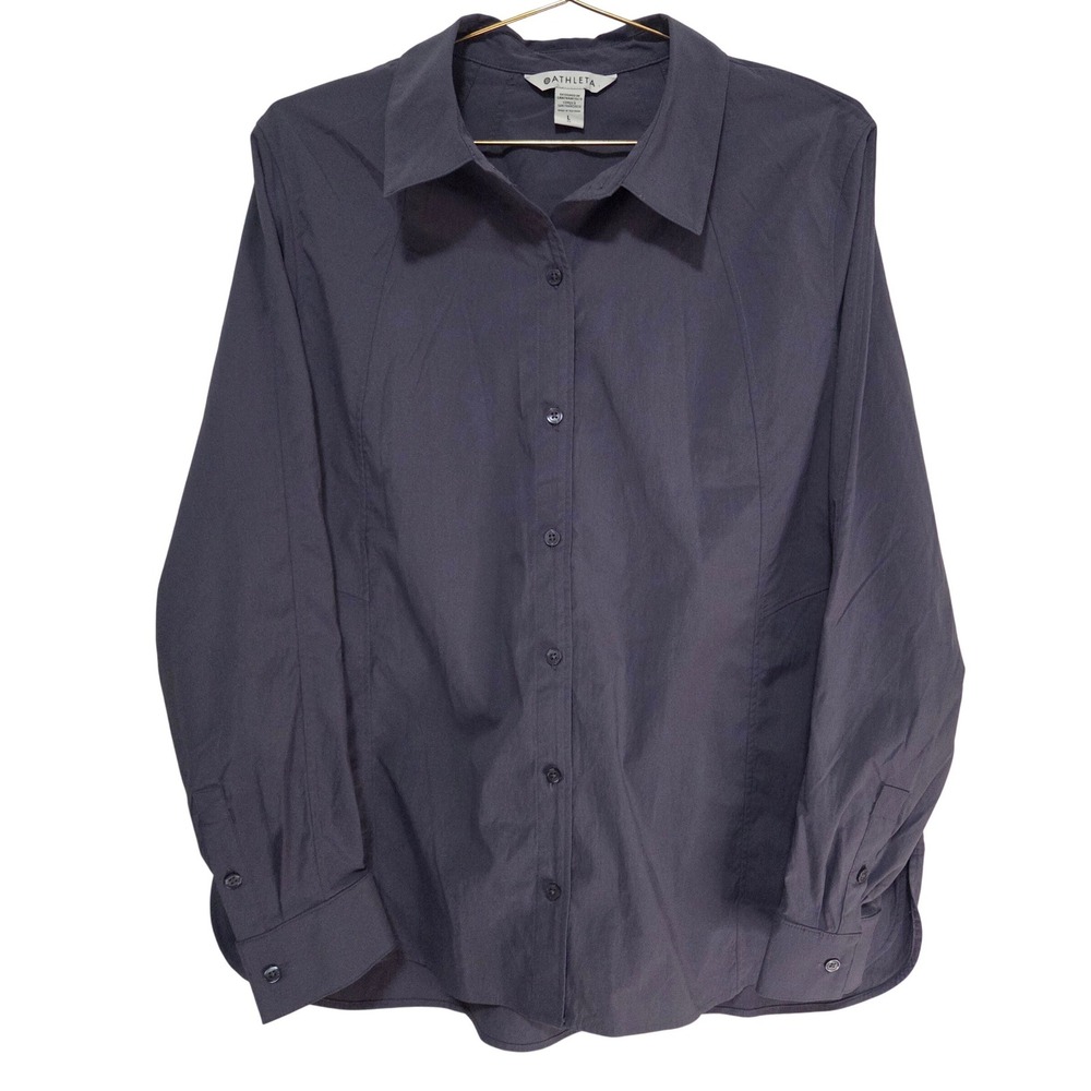 Athleta Womens Gray Long Sleeve Button‎ Down Shirt S/659328-00 Size Large